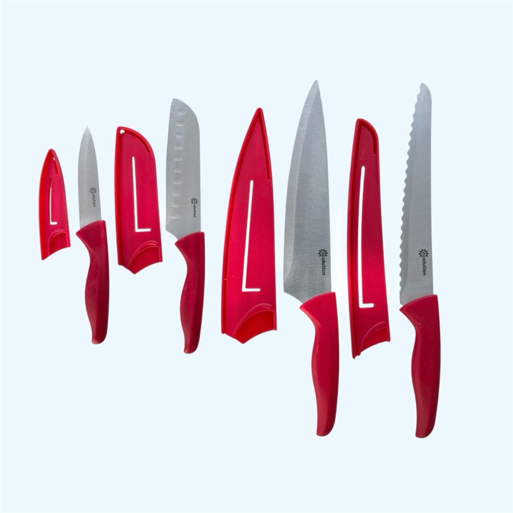 Ecolution 4-Knife Set Red Handles and Sheaths - Picture 2 of 7